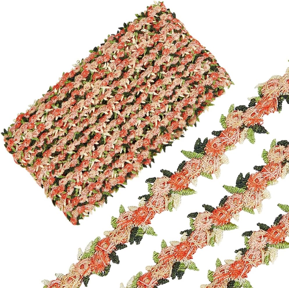 GORGECRAFT 15 Yards Flower Lace Trim 2cm Rose Floral Embroidered Applique Lace Ribbon Polyester Sewing Craft Edging Trimmings Fabric for Wedding Dress Clothes Embellishment DIY Party Decor Dark Orange