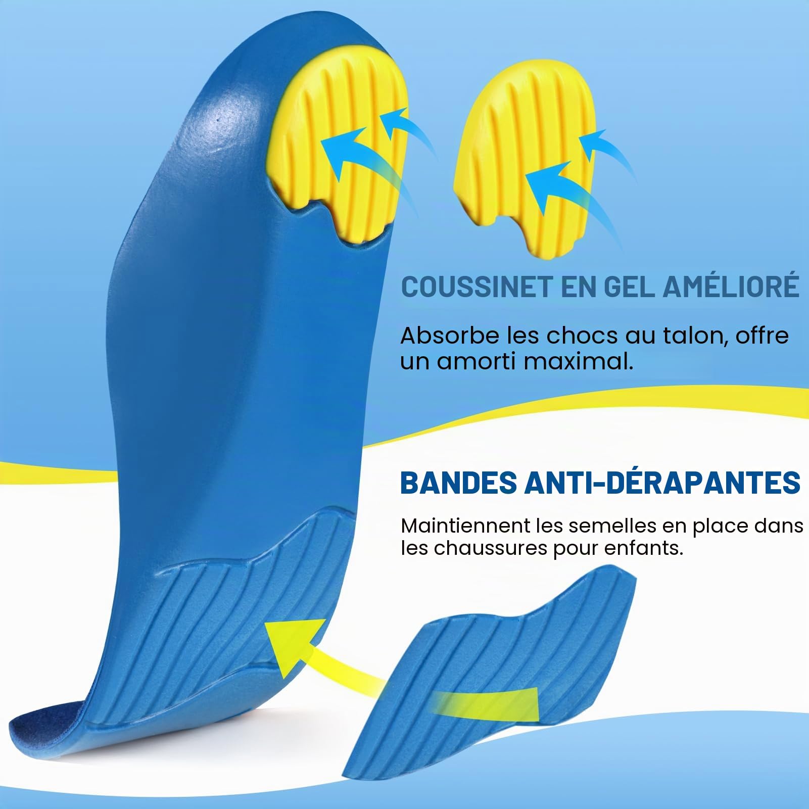 Ailaka enfants semelles orthopédiques soutien voûte plantaire, semelles de soutien de la voûte plantaire pour pieds plats, fasciite plantaire, soulagement des douleurs au talon