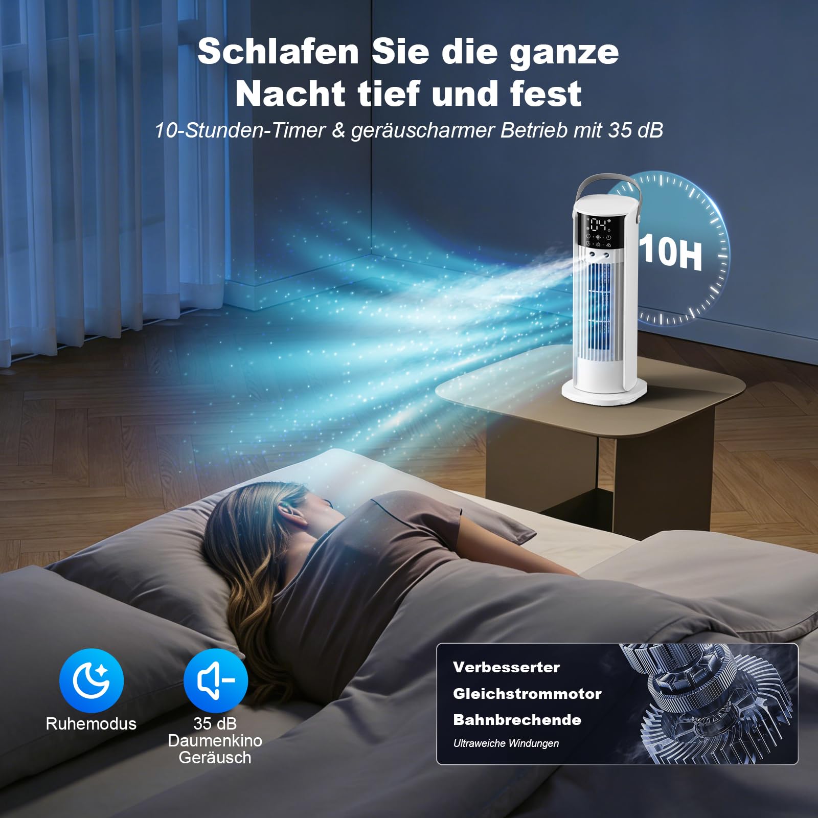 Mobile Klimaanlage 4-in-1 Luftkühler mit Wasserkühlung, 900ml Tank, 3 Gebläsestufen, 90° Oszillation, LED-Display, Leise