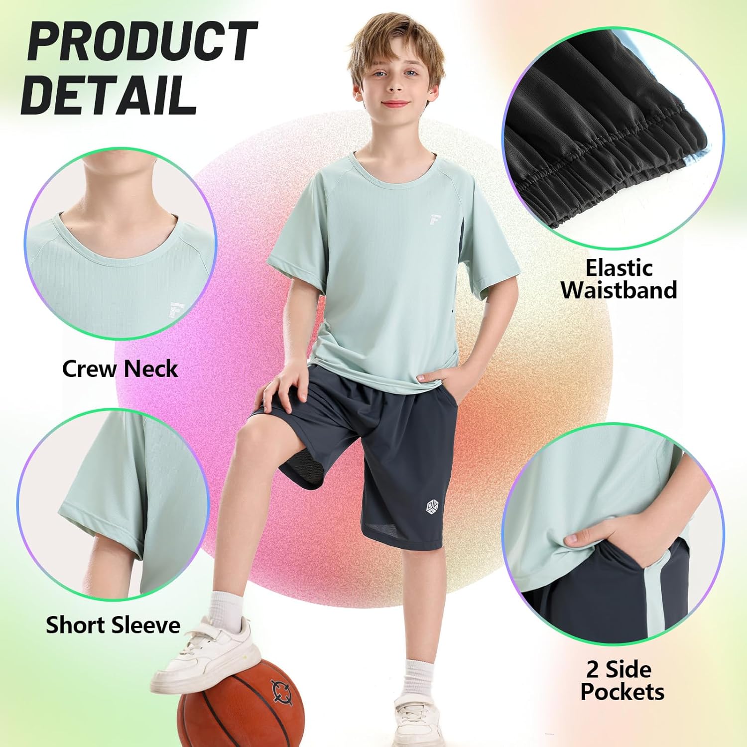 Boys Active Shorts Set - Comfortable 2 Piece T-shirt & Mesh Shorts Summer Outfit (4-13) - Image 3