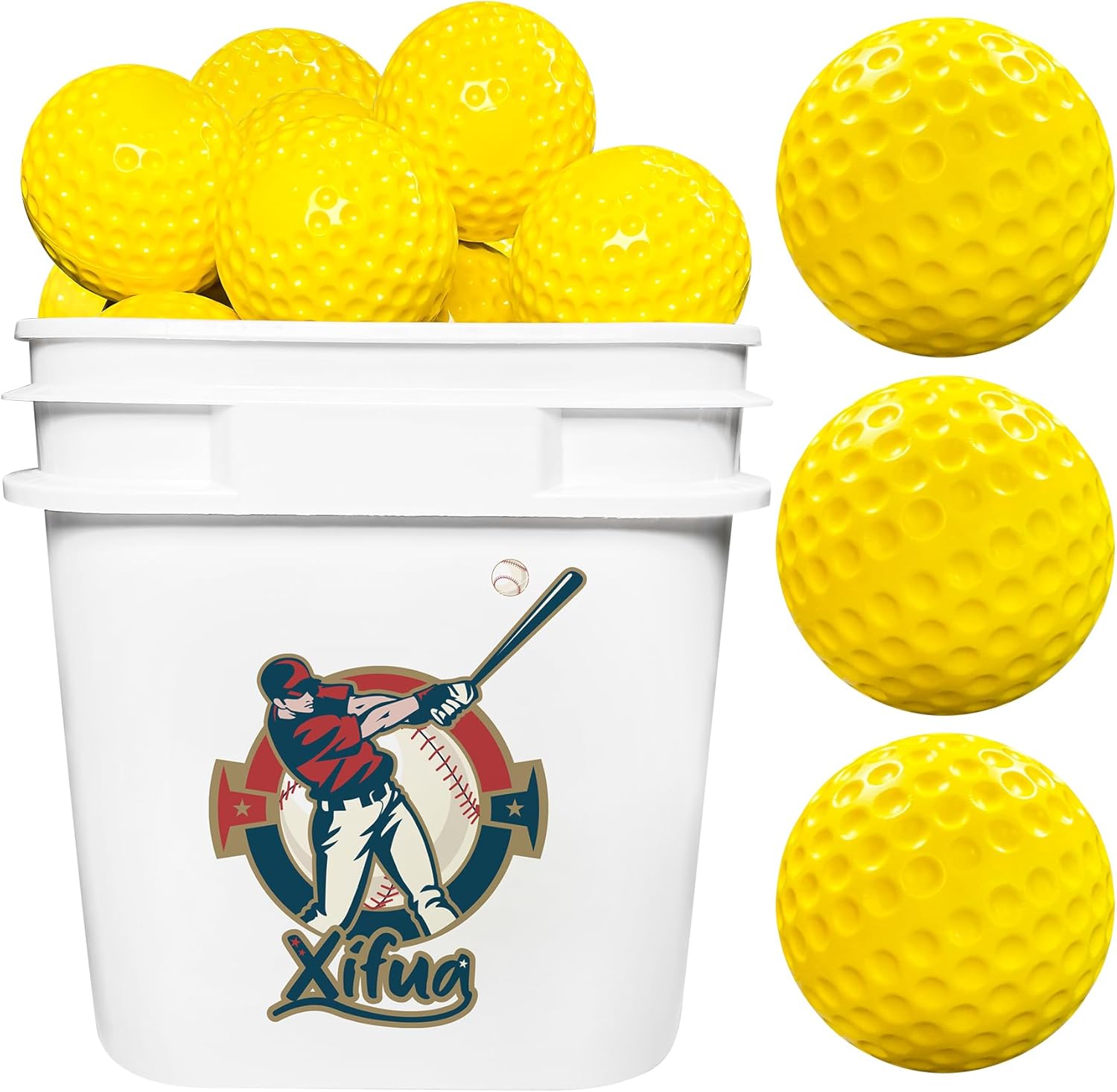 Bucket Pitching Machine Baseballs 24/36 Pack - 60 MPH High Bouncy Yellow Dimpled Practice Balls | Lightweight & Durable for Batting/Fielding Training | Indoor/Outdoor All Ages