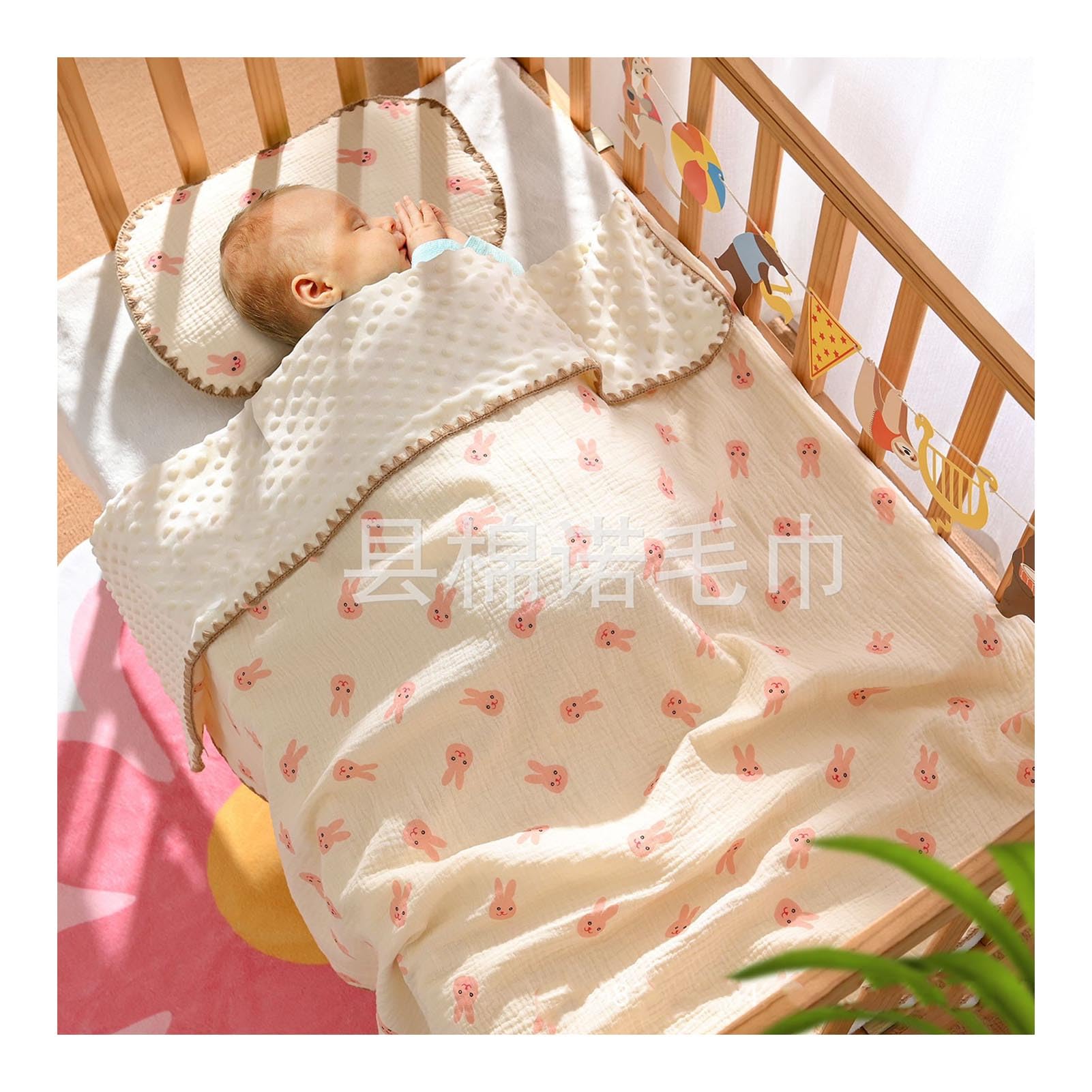 Breathable Soft Summer Cooling Baby Blanket with Cute Printing and Dotted Backing for Kindergarten Toddler (Pink Rabbit) - Image 4