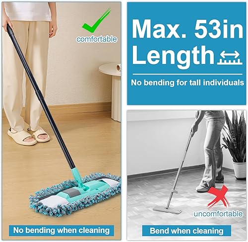 Miniatura 6 de KeFanta Trapeadores para limpieza de suelos con 2 almohadillas lavables diferentes, mopa de microfibra para suelos de madera dura con mango largo de