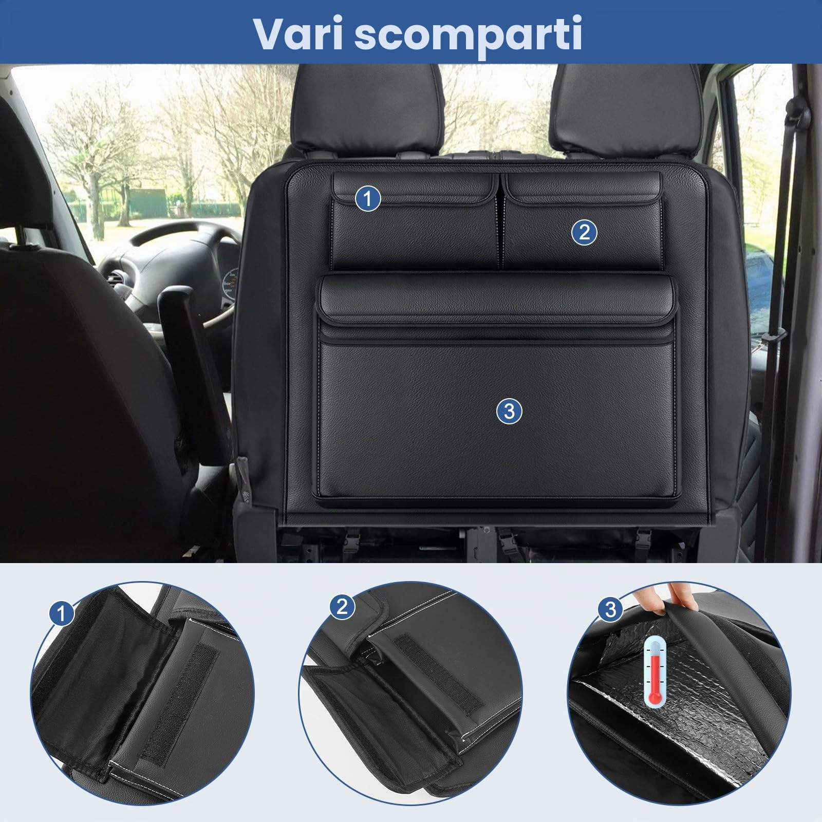 Organizer per auto per Ford Transit Custom Sprinter Fiat Ducato, doppio sedile in pelle, organizer da appendere con tasca isolata per il raffreddamento