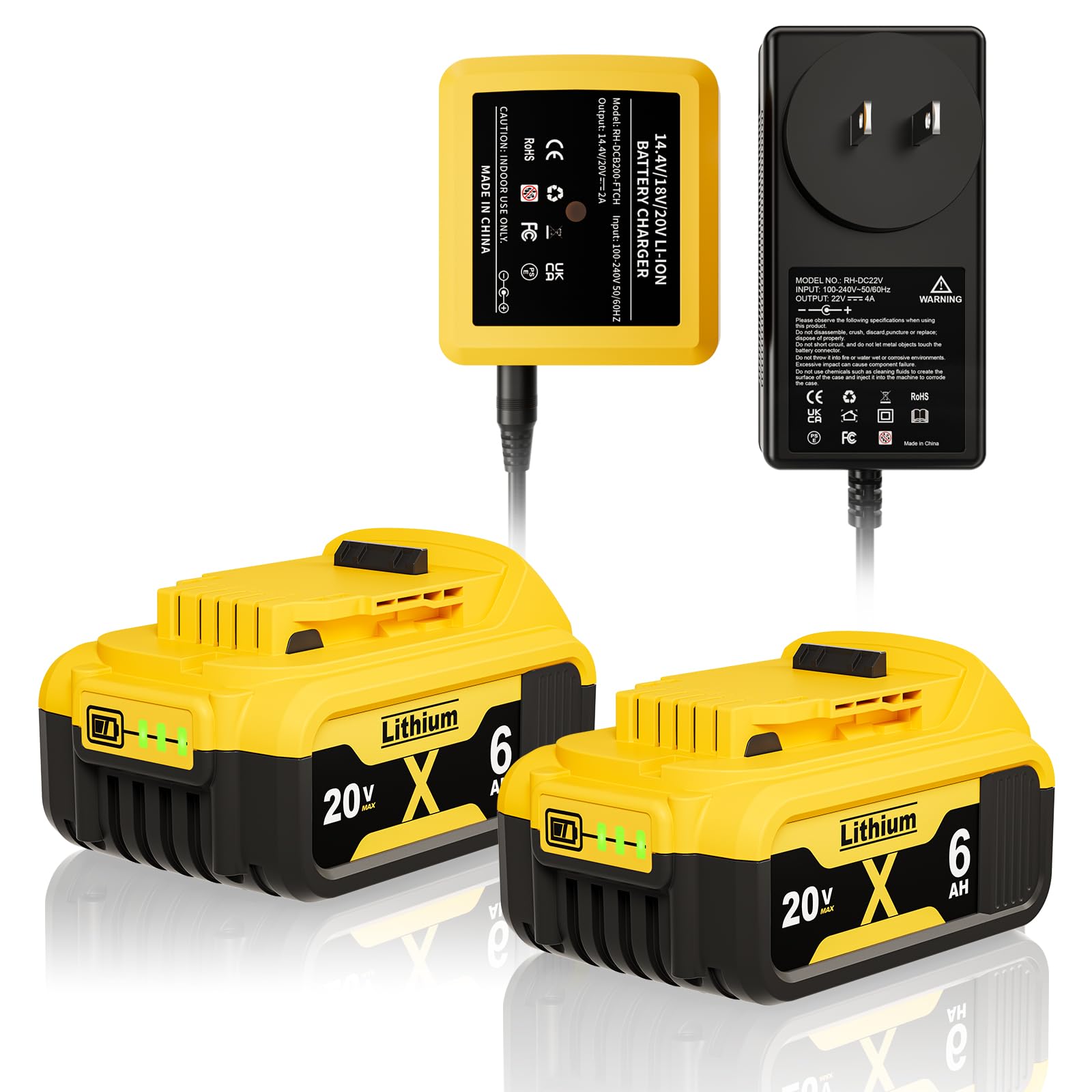 2Packs 6.0Ah Replacement for Dewalt 20v battery DCB 200 20V Battery + DCB112 Charger Combo for DCB206 DCB205 DCB200 DCB101 DCB115 for Dewalt DCB200 20V Battery DCB204 DCB206 DCB180 DCD985B DCD/DCF/DCG