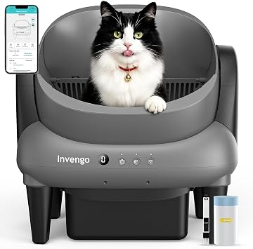 Invengo Automatic Cat Litter Box Self Cleaning, App Control, Safe Anti-Pinch Litter Box Open Top, Automatic for Multi-Cat Homes, Light Grey
