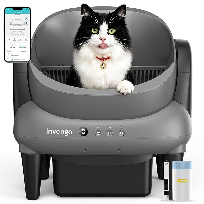 Caixa de Areia Autolimpante para Gatos Invengo MeowLuloo M2 com Controle por App, Abertura Superior, Cinza-claro