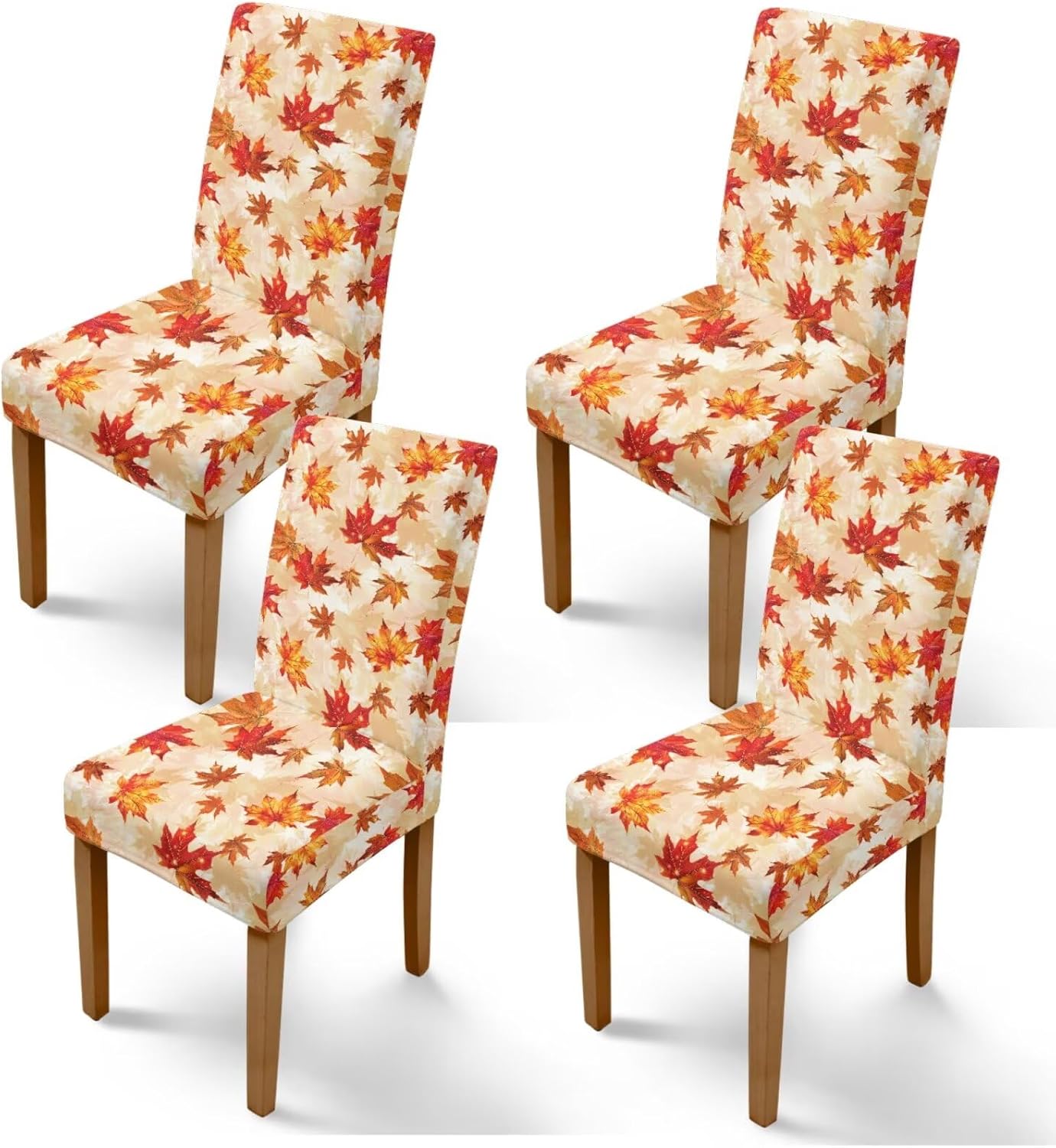 Rnyleeg Fall Maple Leaves Dining Chair Covers 4 Pack Chair Covers for Living Room Washable Chair Slipcovers No Arms for Home Kitchen Party Easy to Install