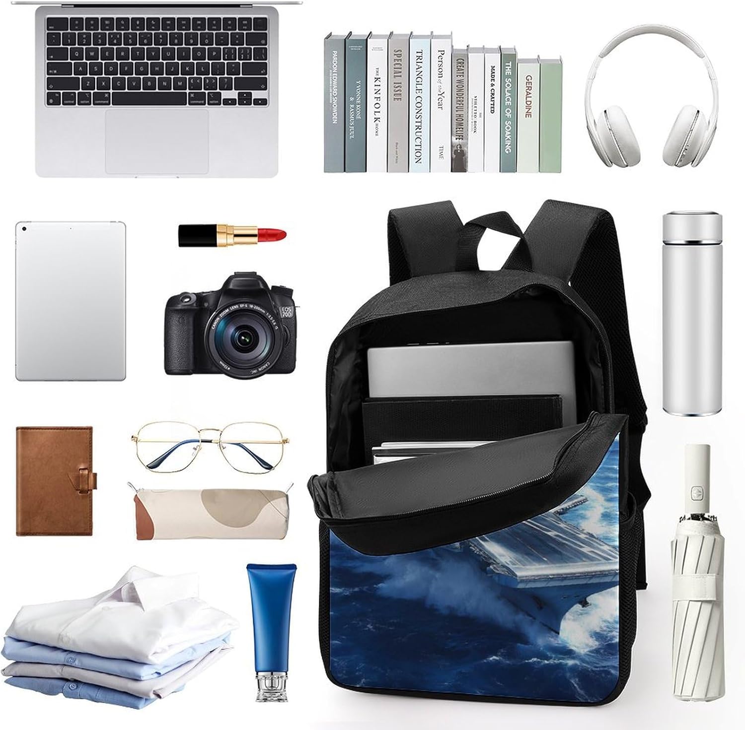 Aircraft Carrier Warship Laptop Backpack for Men Women 17 Inch Shoulder Bag Travel Daypack