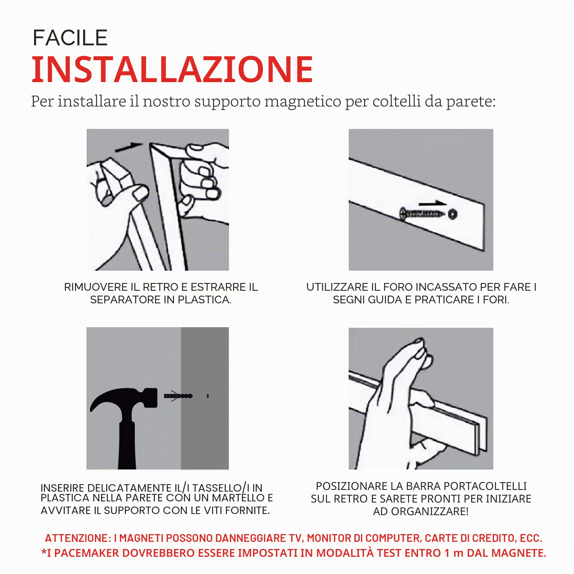 Modern Innovations Barra magnetica per coltelli in acciaio inox da 61 cm, multiuso come porta coltelli, striscia magnetica per coltelli, porta utensili da cucina, porta attrezzi, organizer per