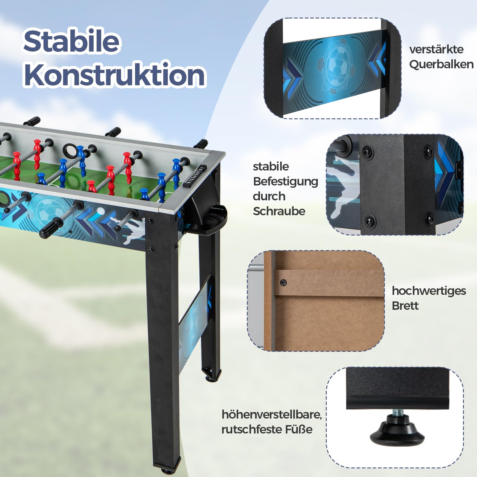 COSTWAY Tischkicker Kinder, Kickertisch aus Holz, Tischfussball mit 2 Fußbällen & 18 Spielern, Fußballtisch Spieltisch für Kinder, Erwachsene, 94,5 x 53,5 x 76,5 cm