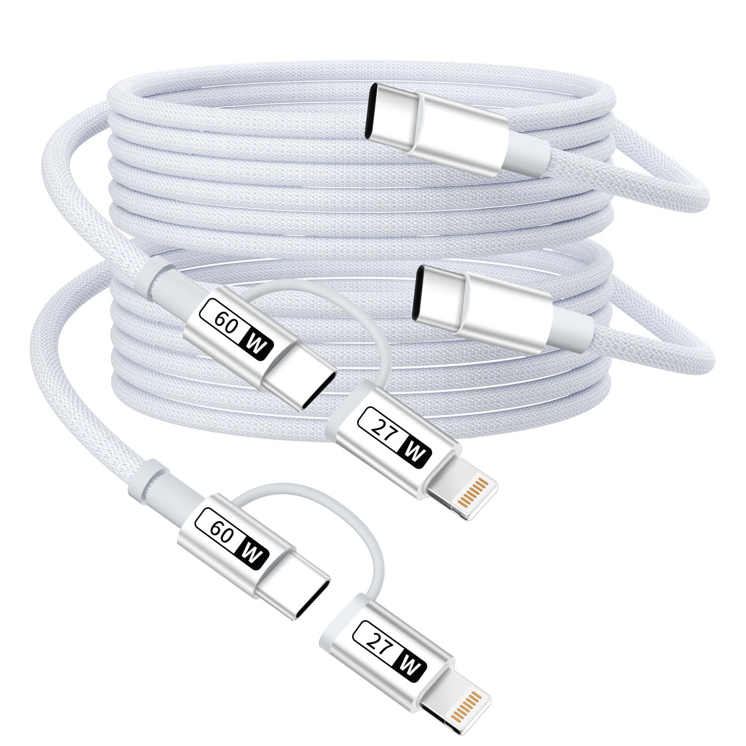 USB C and Light-ning Cable 2 in 1 60W Fast(2Pack 4FT), USB C Multi Charging Cable Charging Cords, Multiple Charger Cord Nylon Braided Compatible with