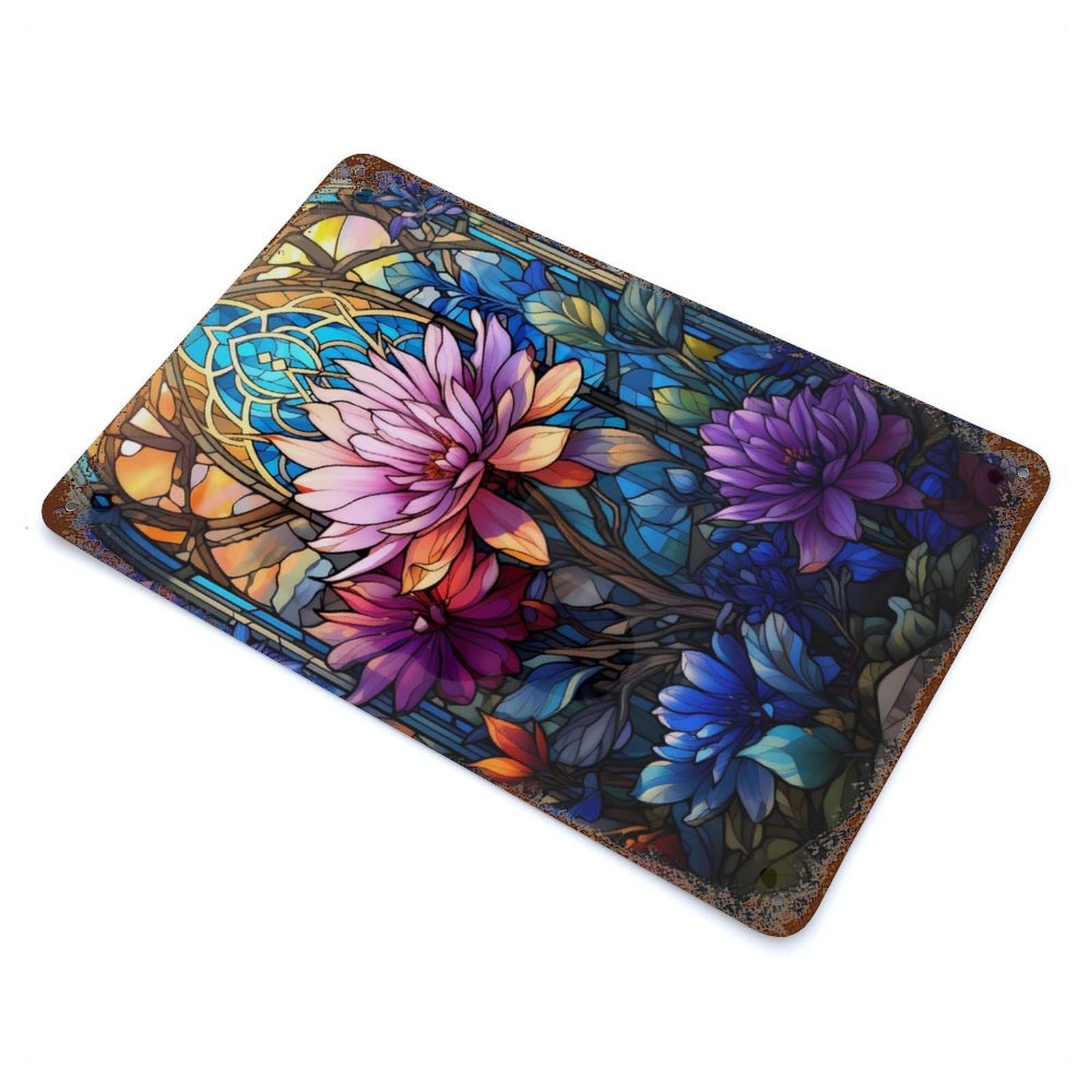 Nature Stained Glass Decorative Tin Sign 11.8"x7.9", Ideal for Basement, Hobby Room And Garage Decor