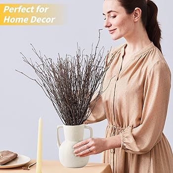 60Pcs Real Dried Birch Twigs Branches - 17" Natural Decorative Birch Branches For Easter Vases, Birch Sticks For DIY, Centerpiece, Floral Arrangment, Twig Wreath, Rustic Home Decor
