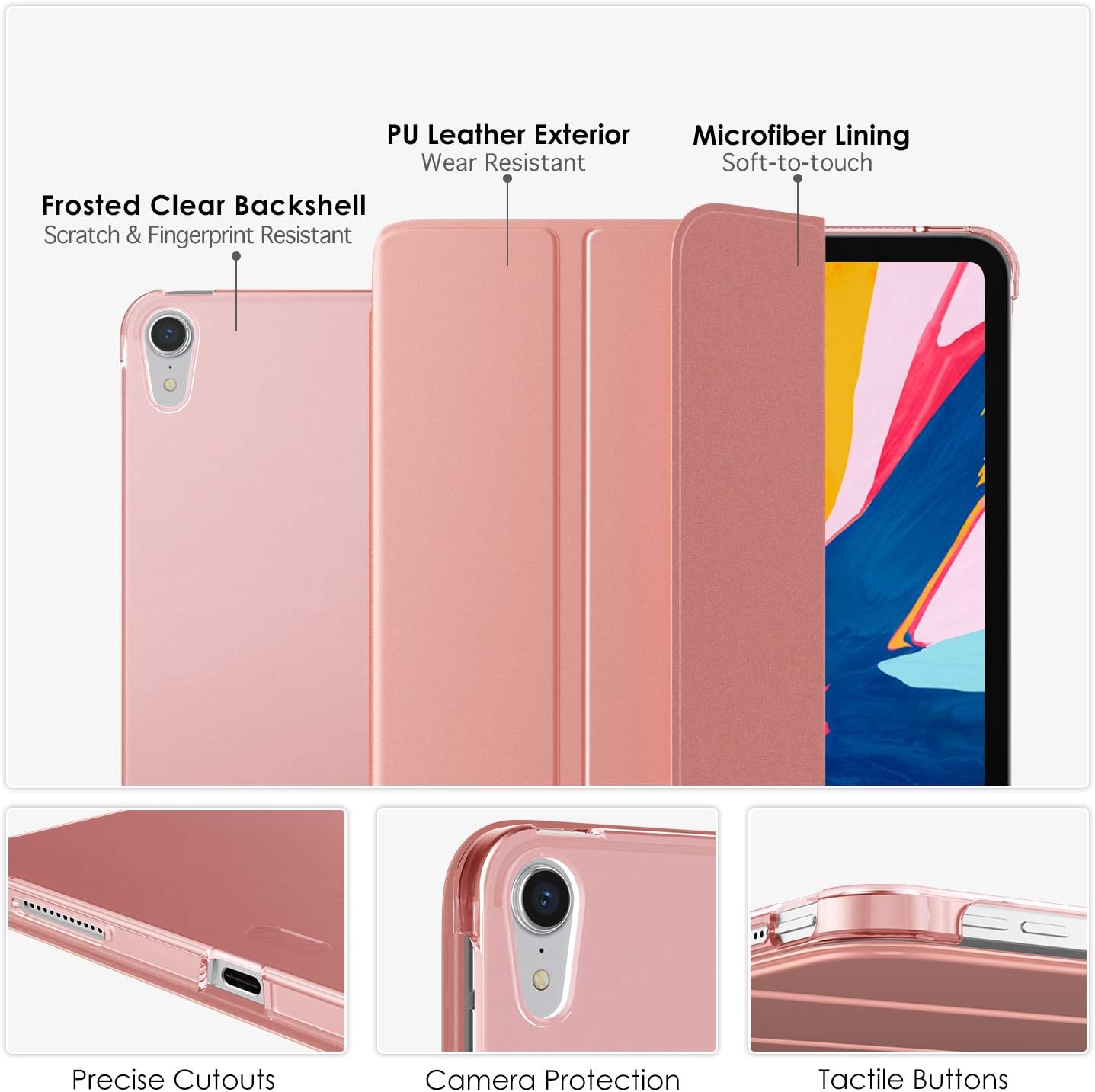 MoKo Case Fit iPad Pro 12.9" 2018 - Translucent Frosted Back Protector Smart Shell Stand Cover with Pencil's Magnetic Attachment Side Opening Fit iPad Pro 12.9 2018 - Rose Gold(Auto Wake/Sleep)