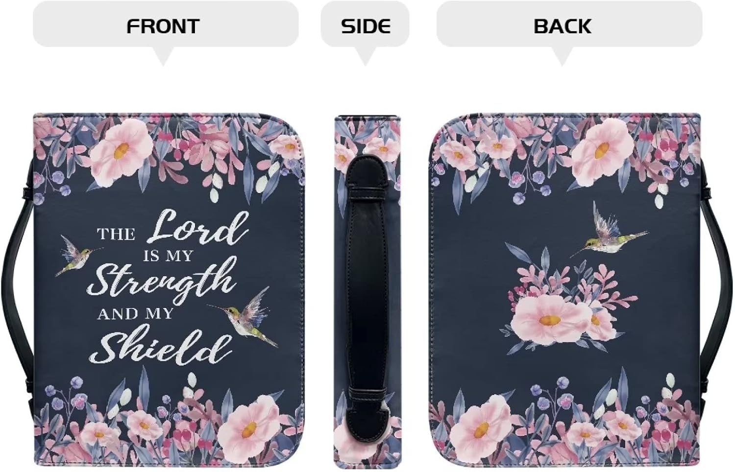 Bible Covers Pink Floral Birds Pu Leather Bible Carrier Church Bag with Handle and Pockets Church Handbags for Women Storage Bookmark Pen Notebook