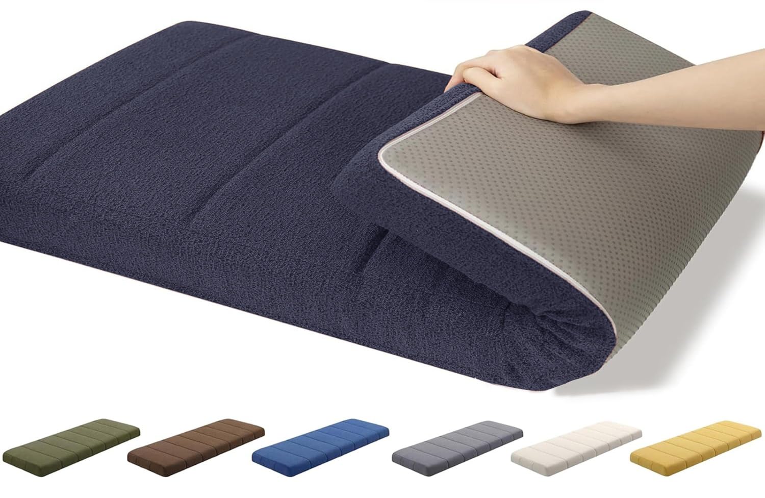 AQIGR Non Slip Bench Cushion Indoor Kitchen - 120/150/80/90/130/180/100 cm Outdoor Seat Pad for Bay Windows, Dining Benches, Swings, Sofas & Porch Furniture with Zipper(Navy Blue,50x140CM)