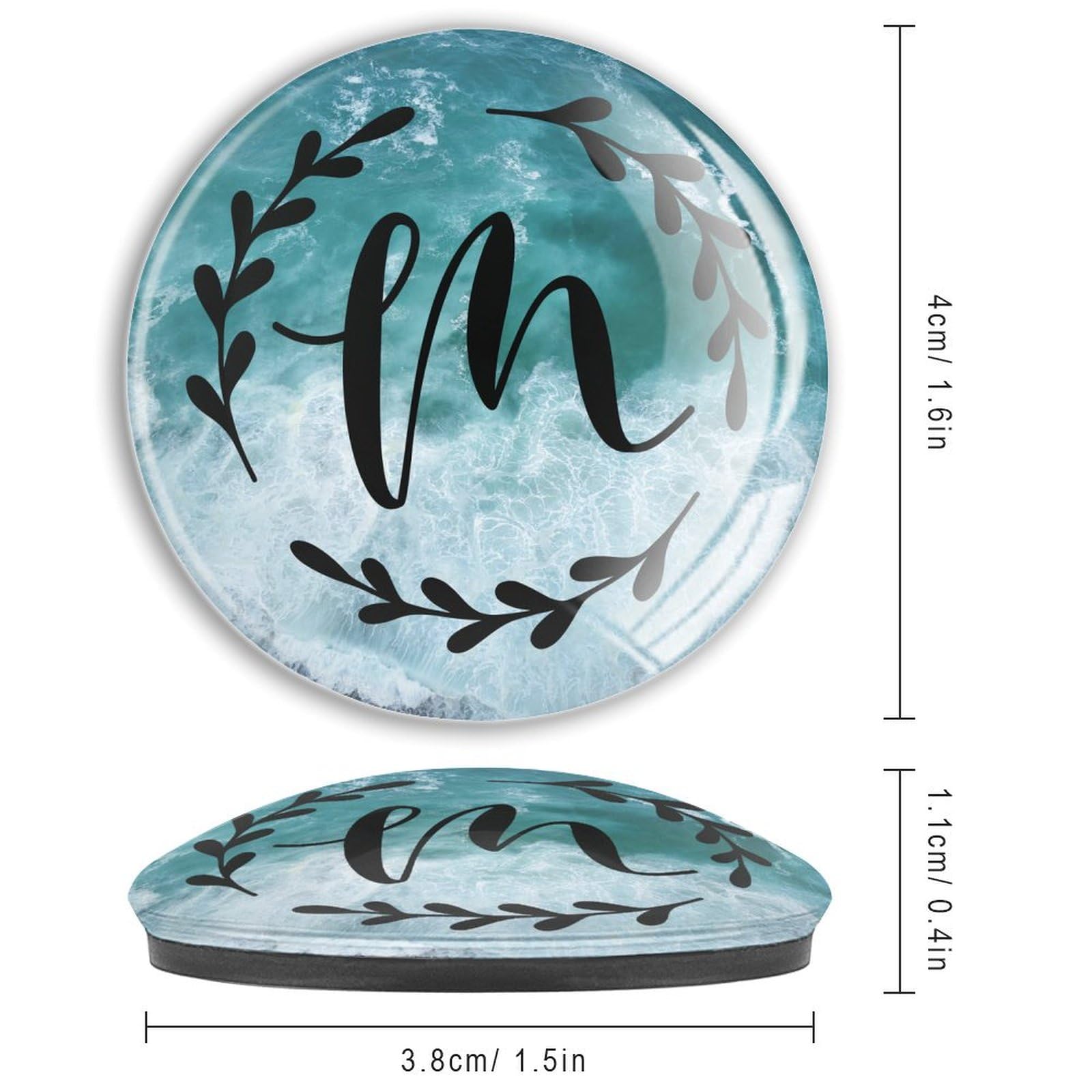 Imanes de nevera con monograma inicial M para pizarra blanca, alfabeto, corona floral, vidrio, imanes fuertes de vidrio para nevera, imanes para el hogar, oficina, cocina, pizarra, 4 piezas