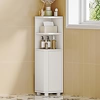 Hzuaneri BC20003X Small Bathroom Corner Cabinet with Doors, Adjustable Shelves, Narrow White Storage Organizer for Tight Spaces