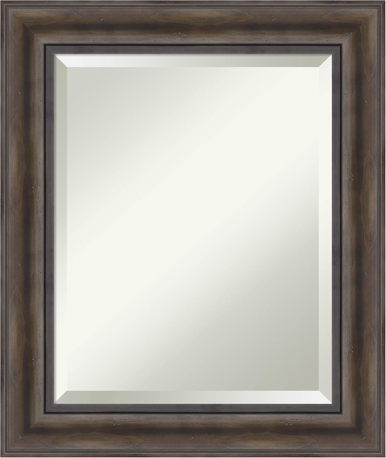 Amanti Art Brown Bathroom Mirror for Over Sink, 25x21 Rustic Pine Brown Rectangle Vanity Mirror, Small Country Rustic Wood Frame, Hangs Horizonally and Vertically, Bathroom Wall Decor, Beveled Edge