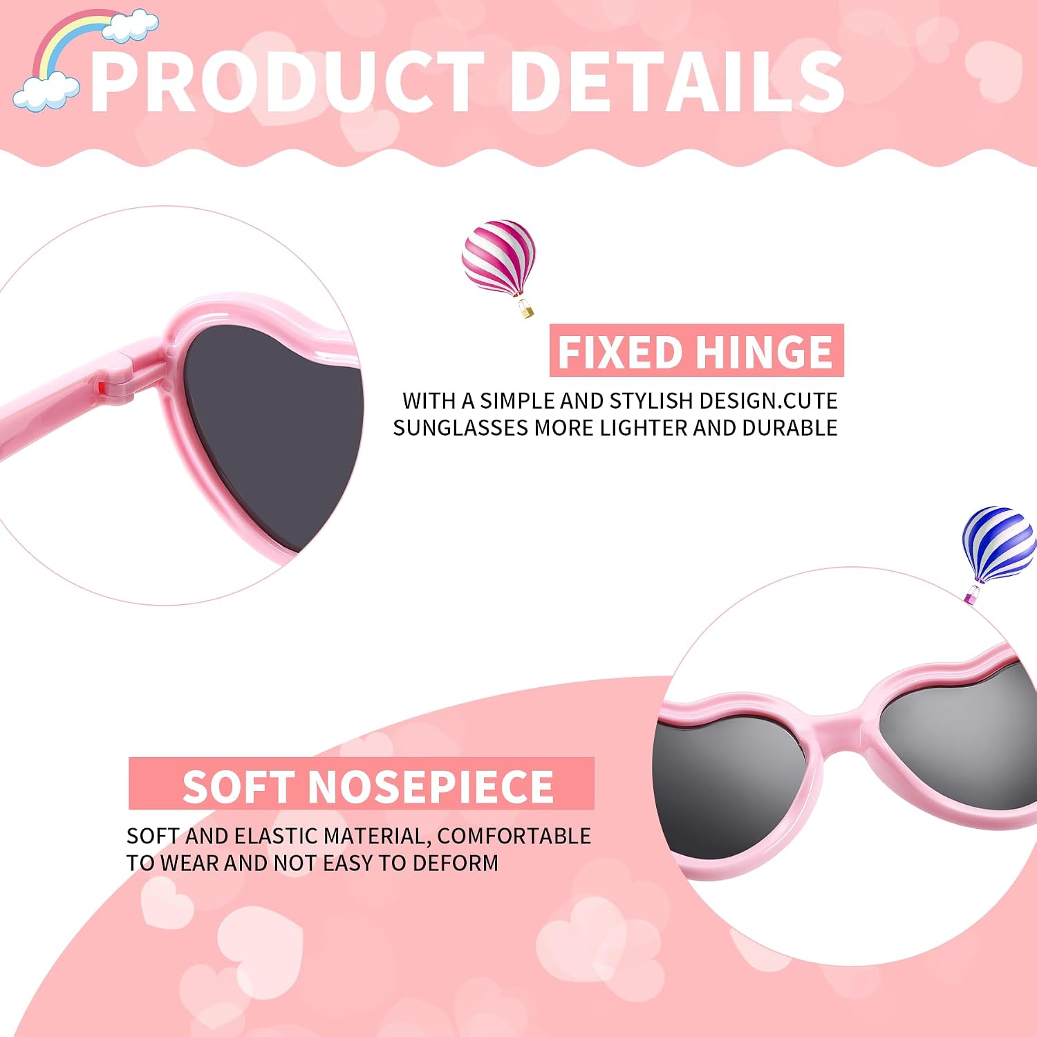 Pro Acme Kids Heart Sunglasses with Strap Polarized TPEE Rubber Flexible Frame Lovely Sun Glasses for Girls Boys Age 3-8