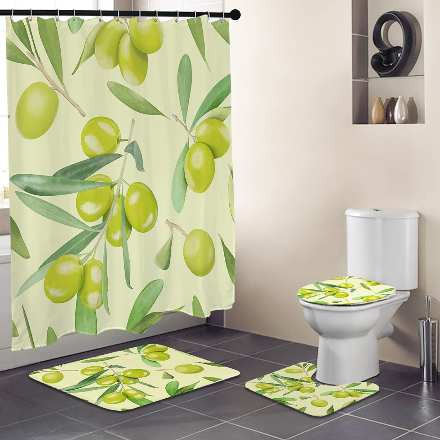 Set da 4 per il bagno con motivo spiaggia, composto da tenda da doccia impermeabile, tappetino