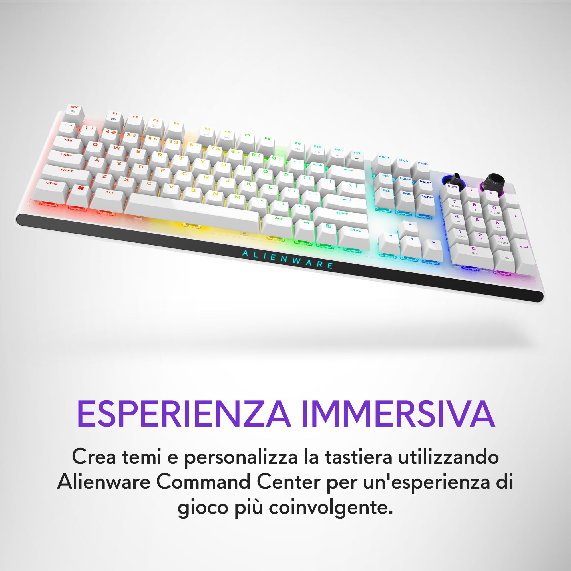Alienware AW920K Tastiera Tri-Mode Wireless Gaming – Connettività Tri-Mode, Retroilluminazione AlienFX RGB, Switch CHERRY MX Red, Ricarica Magnetica, Qwerty Lunar Light