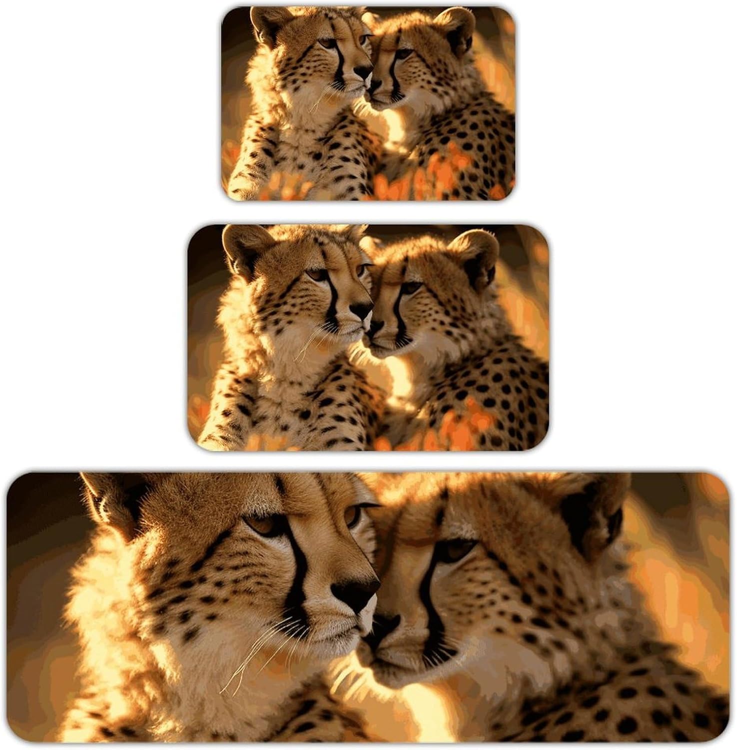 Cheetah Love Kitchen Mats for Floor 3 Pcs Kitchen Rugs