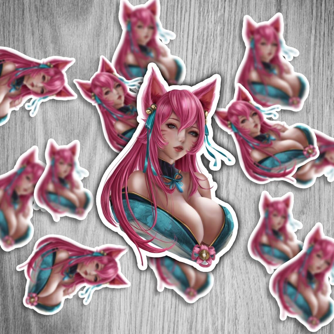 Pure Print Cut Ahri Spirit Blossom Sticker - 12 x 10 cm, Hand Drawn Anime Sticker, Perfect for League of Legends Fans, Durable and Colourful
