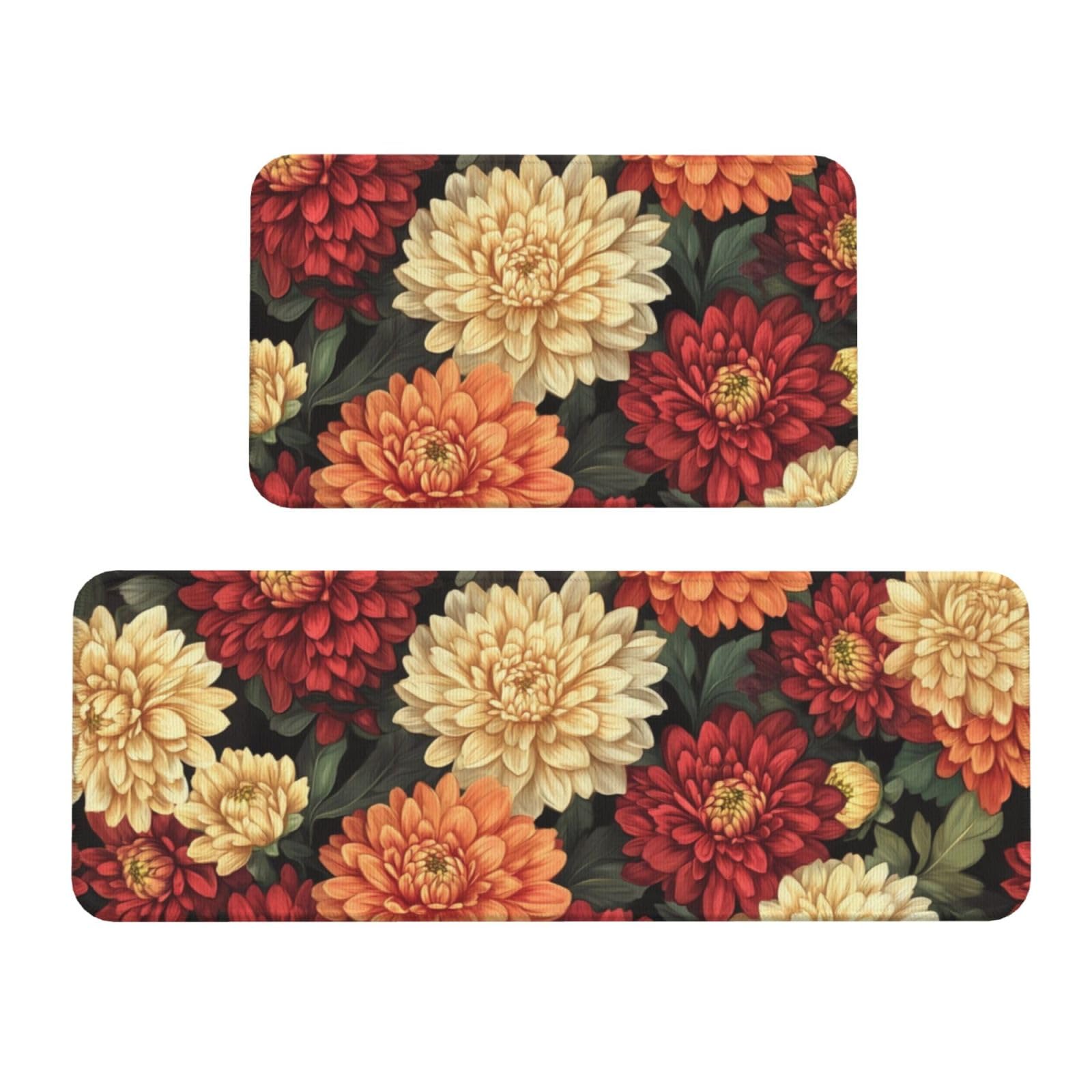 Juego de 2 tapetes de cocina de flores grandes, alfombras coloridas antideslizantes