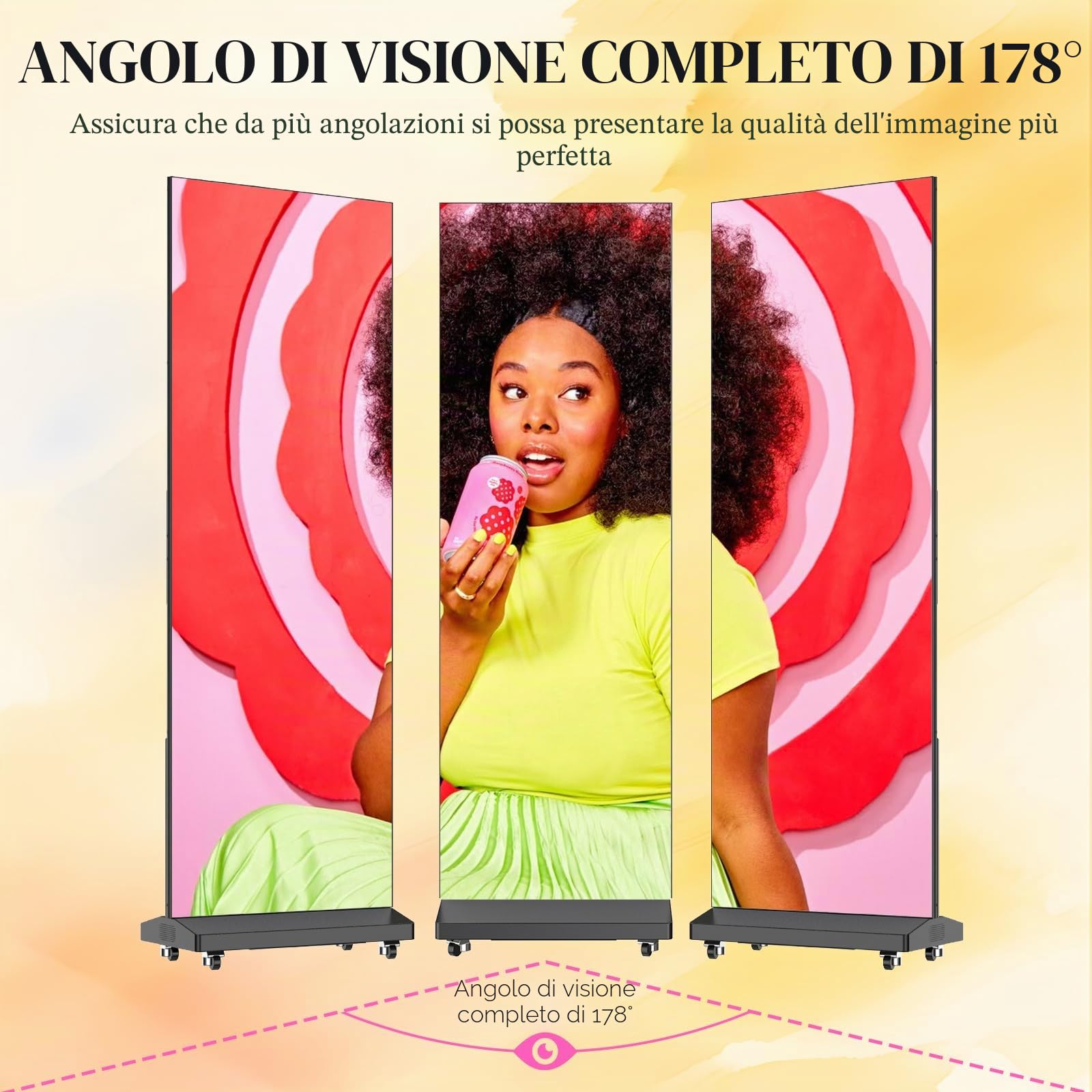 Poster LED P1.86 da 80", Schermo Componibile da Esposizione, Display Pubblicitario Seamless con App/WiFi e Flight Case per Fiere, Nero, 1 Pezzo