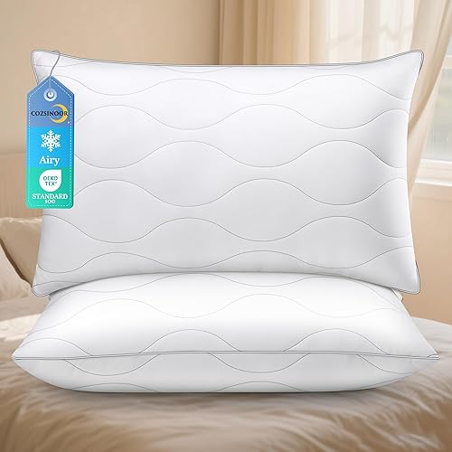 COZSINOOR Bed Pillows Queen Size Set of 2 - Cooling Down Alternative Pillows, Hotel-Quality Fluffy Microfiber Fill for Side, Back & Stomach Sleepers, Breathable & Skin-Friendly