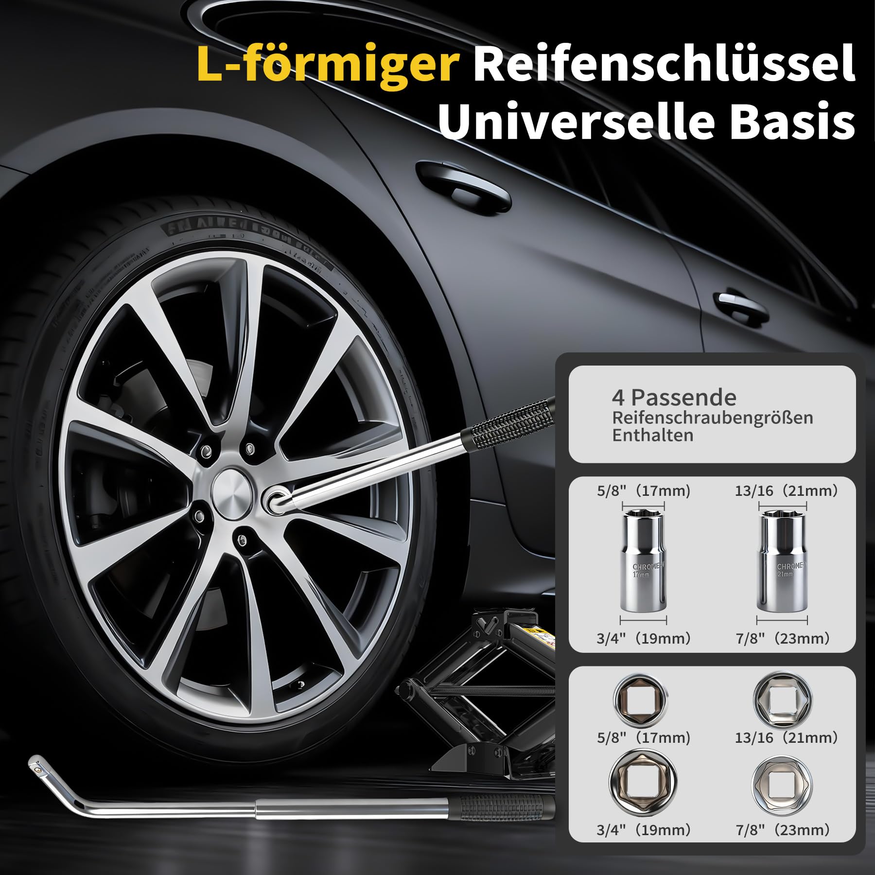 Scherenwagenheber für Autos 1.5T, Komplettset mit Ratschenschlüssel und Teleskophebel für Reifen, Wagenheber 1500kg für den Notfall Reifenwechsel Tragbar für Auto Limousinen Lieferwagen SUV