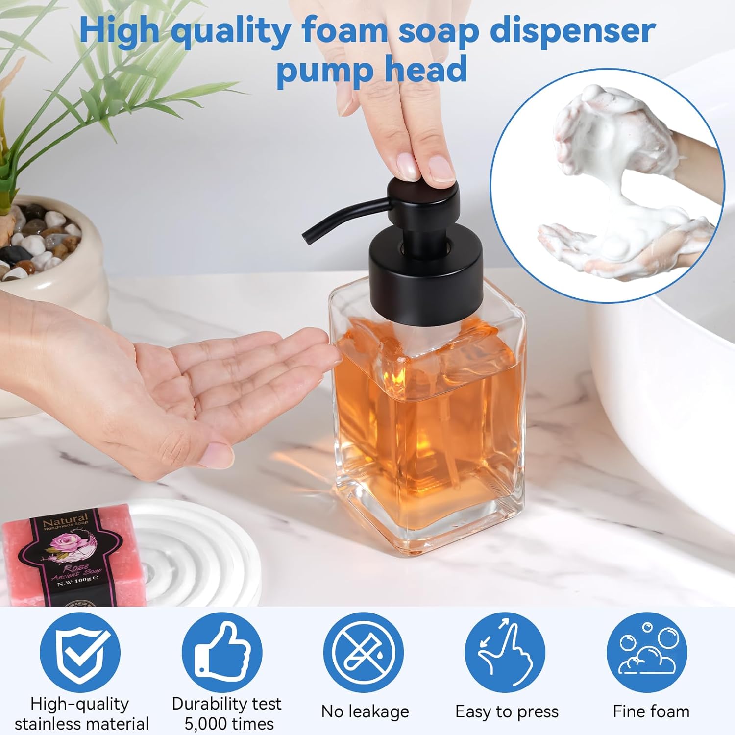 4 Pack Glass Foaming Soap Dispenser 10 OZ Glass Soap Dispenser for Bathroom & Kitchen with Labels for Liquid Soap,Shampoo,Body Wash,Dish Soap - Image 4