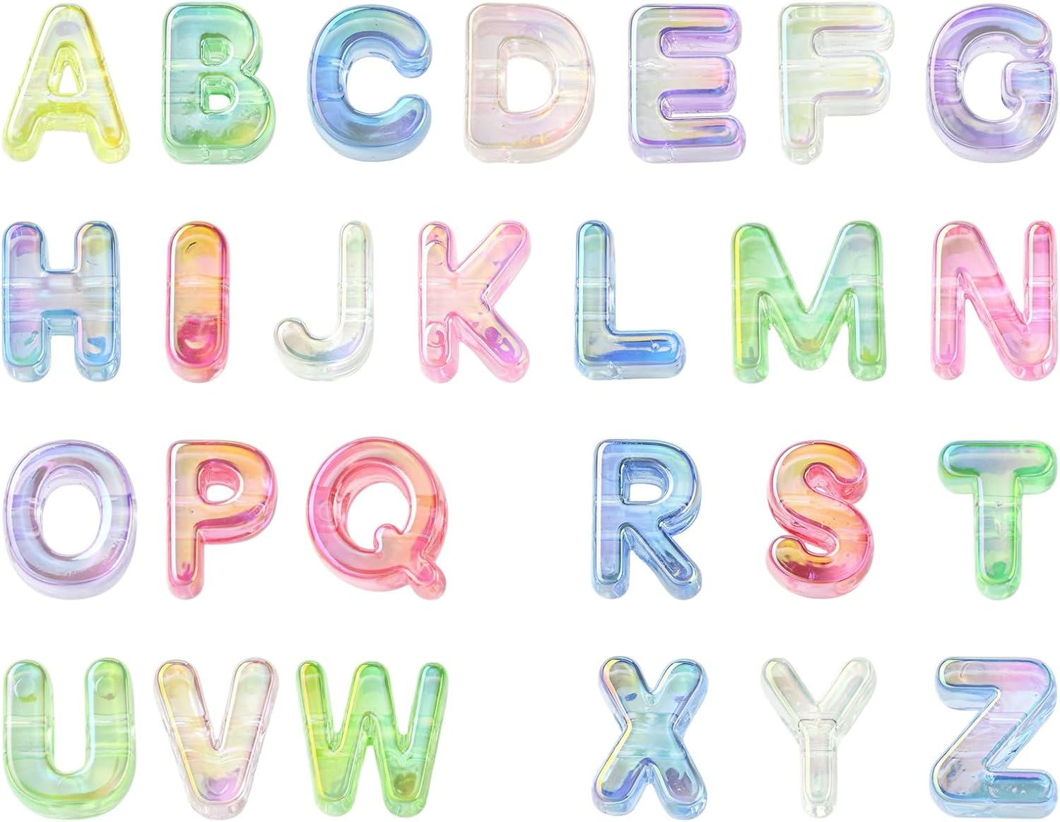 Stiesy A-Z Alphabet Letter Slide Beads 26Pcs Colorful Large Hole European Beads 6mm Hole Acrylic Jewelry Making Supplies for Bracelets Necklaces Name ID Craft