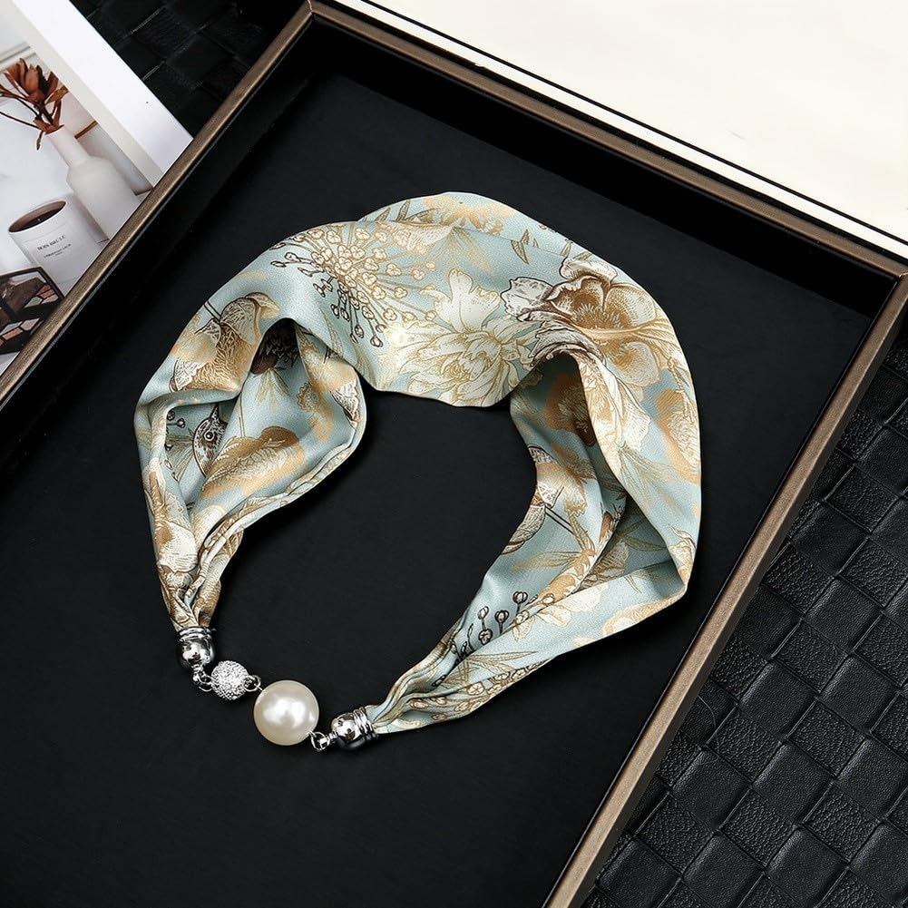Elegante Schal-Halskette mit Magnetverschluss und Retro-Blumendruck für Frauen, funkelnde Details, weicher simulierter Seidenstoff für Hals oder Haarakzent