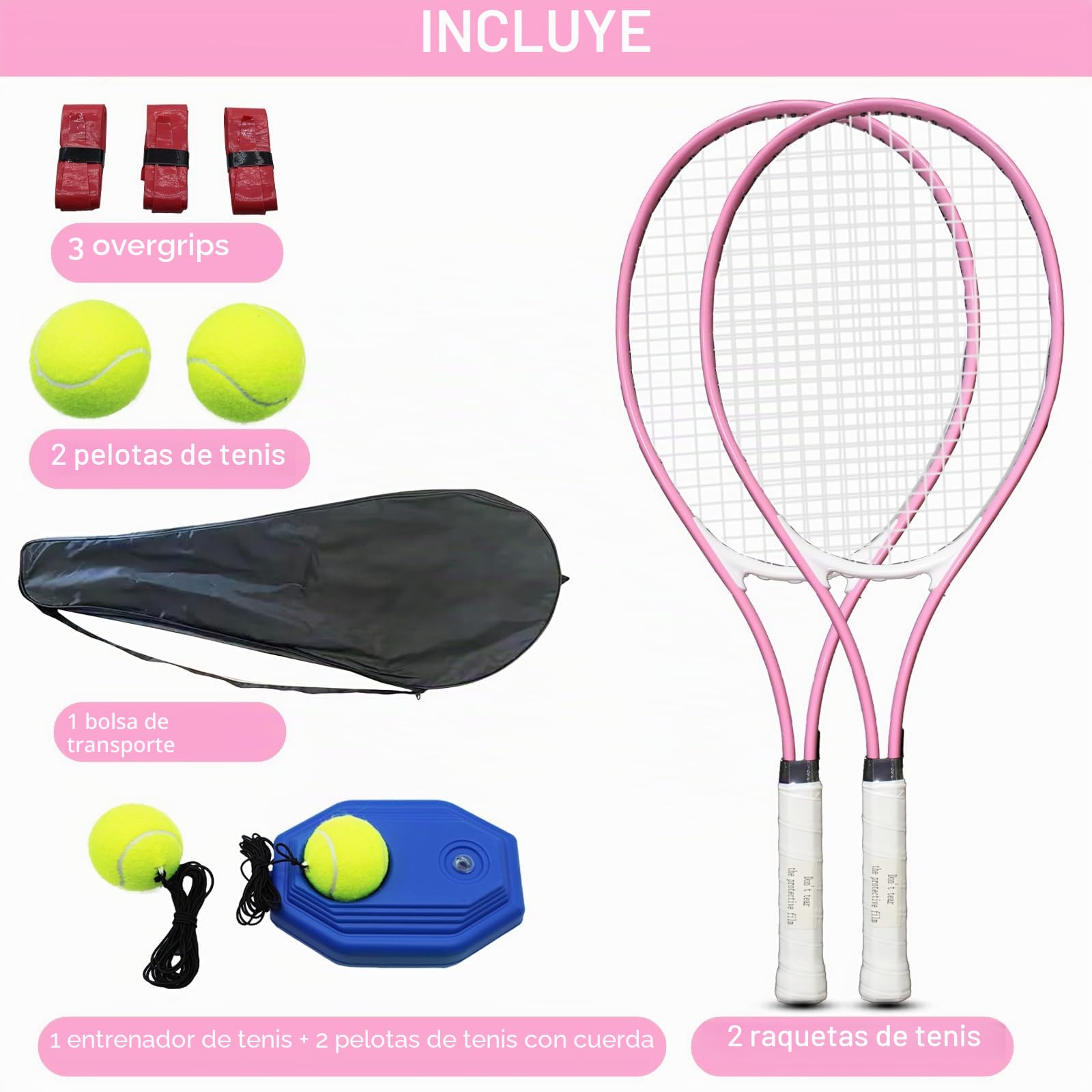Raquetas de tenis para adultos, 2 jugadores, juego de raquetas de tenis recreativas para principiantes y profesionales con 4 pelotas de tenis, 3 overgrips, 1 bolsa de tenis