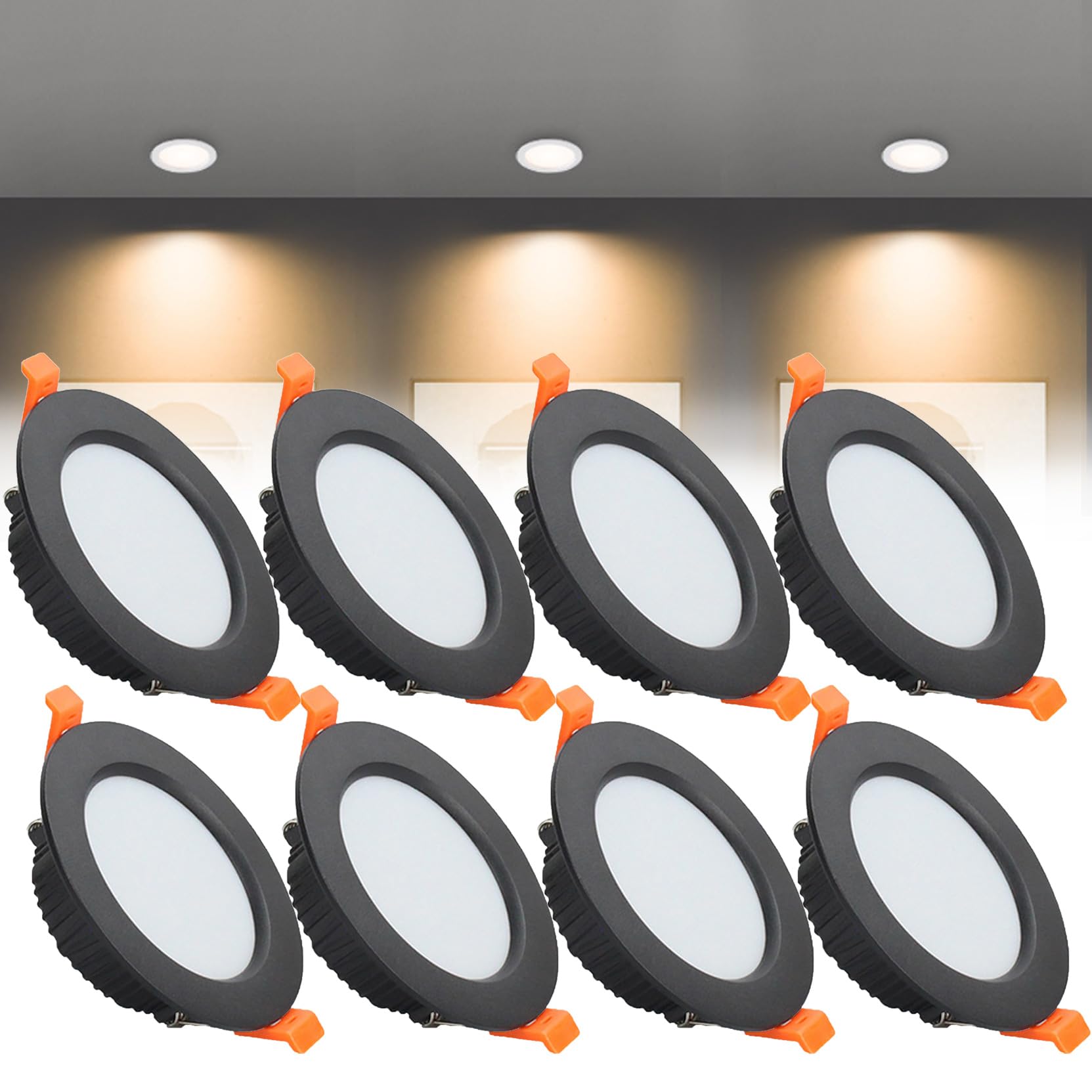 Syibelters 7W LED Recessed Ceiling Lights 108mm Warm White 3000K 7W 240LM, Cut Φ80-90mm, AC110-240V Ultra Slim Downlights, LED Panel Light for Living Room Hallway, 8 Pack