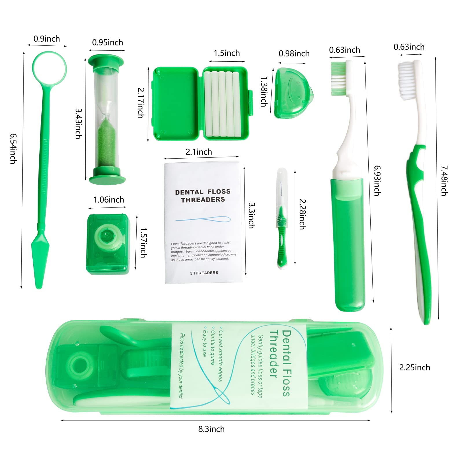 2 x Kit portátil de cuidado oral ortodóntico, kit de viaje para pacientes, cera de cepillado interdental, hilo dental, limpieza de cepillos de dientes 2