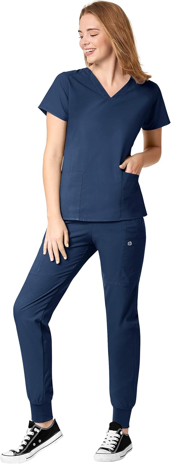 WonderWink W123 Women's V-Neck Top 6555 & Cargo Jogger Pant 5555 Scrub Set [XXS - 5XL]