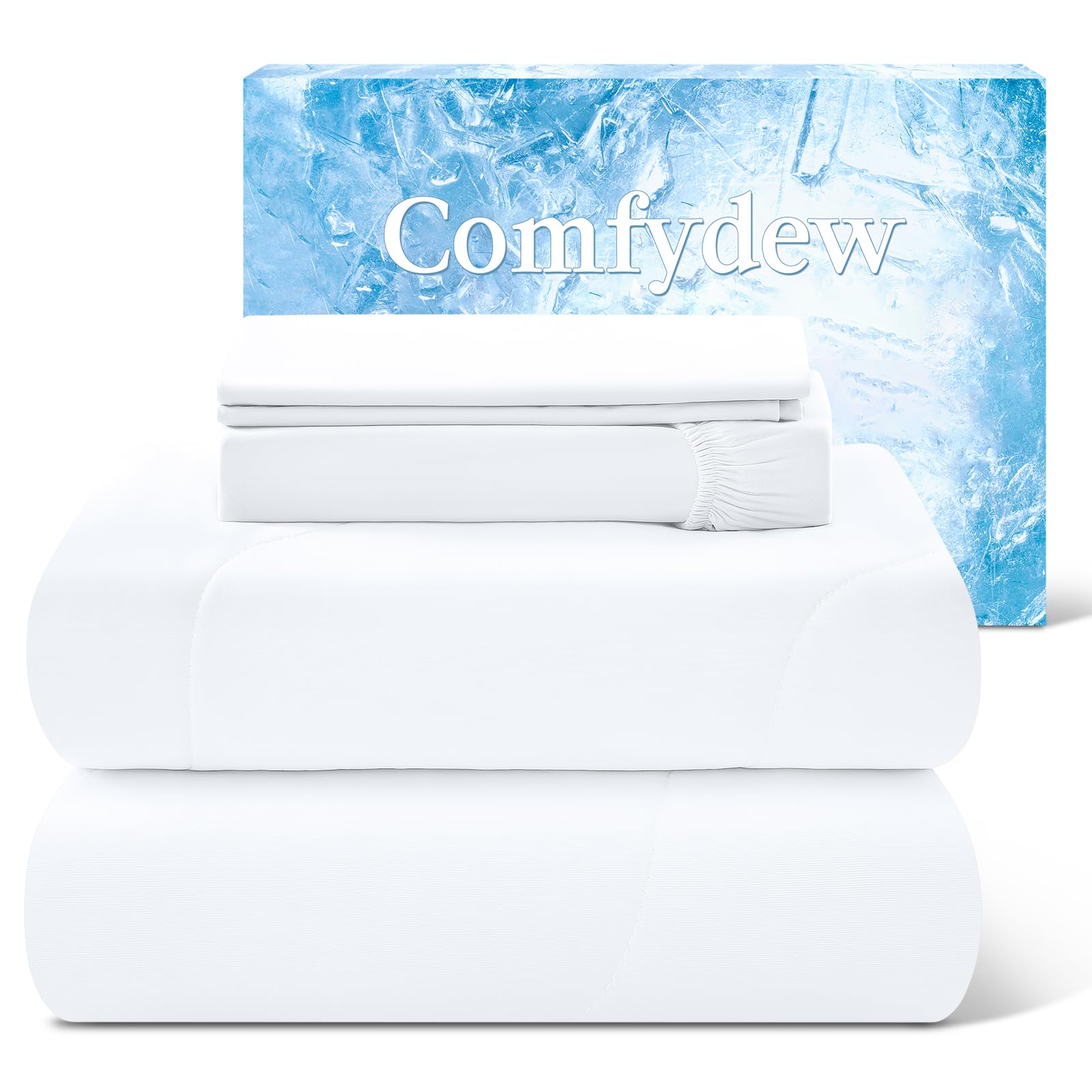 Photo 1 of Comfydew Cooling Comforter Set King, White, 4-Piece