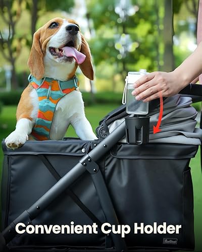 Miniatura 5 de Cochecito mediano para perros, cochecito plegable para mascotas con asa ajustable y sin entrada con cremallera, cesta de almacenamiento y soporte