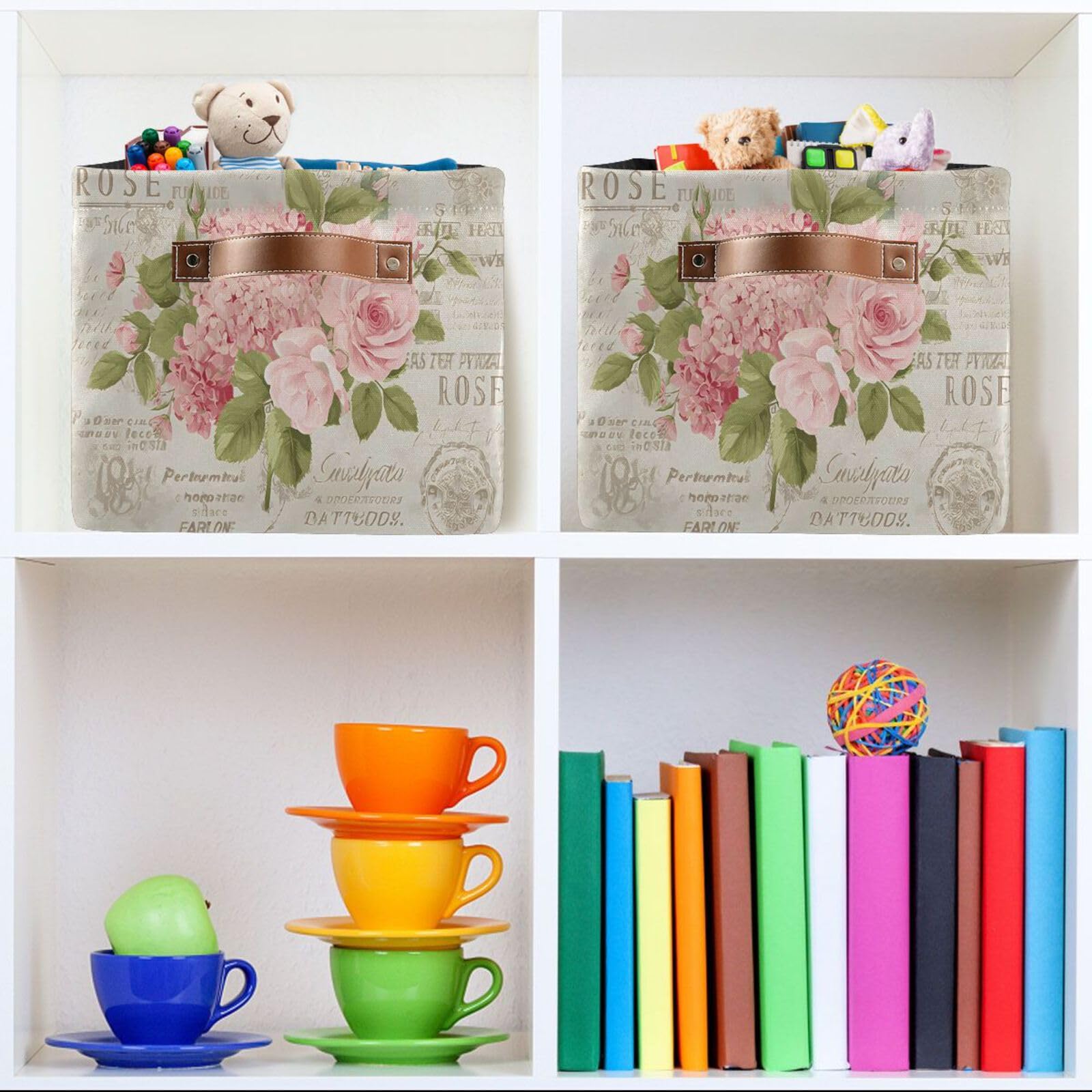 ALAZA Faltbare Aufbewahrungsbox mit Vintage-Blumenblüten, Aufbewahrungskorb, Organizer mit Griffen für Regal, Schrank, Wohnzimmer, Schlafzimmer, Zuhause, Büro, 1 Stück