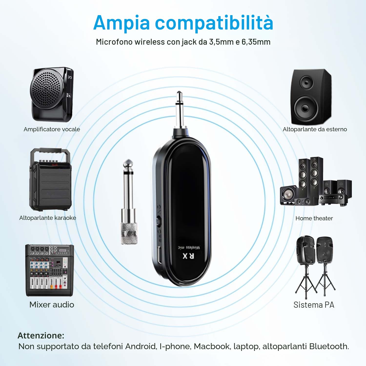 Microfono Wireless ad Archetto Wireless Auricolare/a Mano 2 in 1, UHF Wireless Microfono Ricaricabile Spina Jack da 6,35mm e 3,5mm per Amplificatore Vocale, Fitness, Insegnamento, Tour, Sistema PA