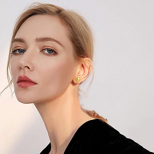 Miniatura 3 de Golden pearl earrings,18k gold earrings for women,8mm gold sterling silver post earrings for Sensitive Ears as crystal stud earrings,handmade stud