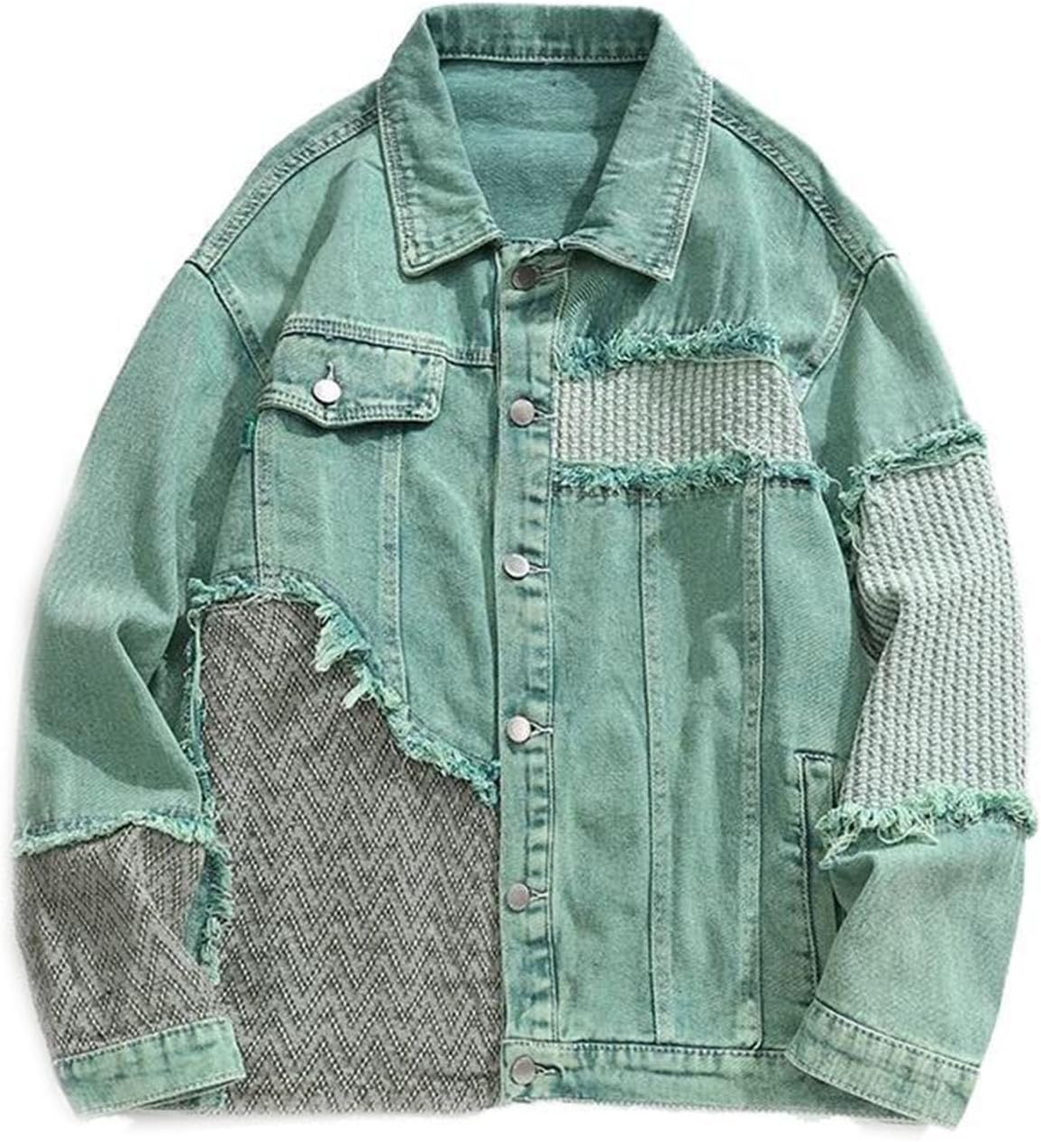 Men's Denim Jacket Male's Plaid Patchwork Casual Style Coat