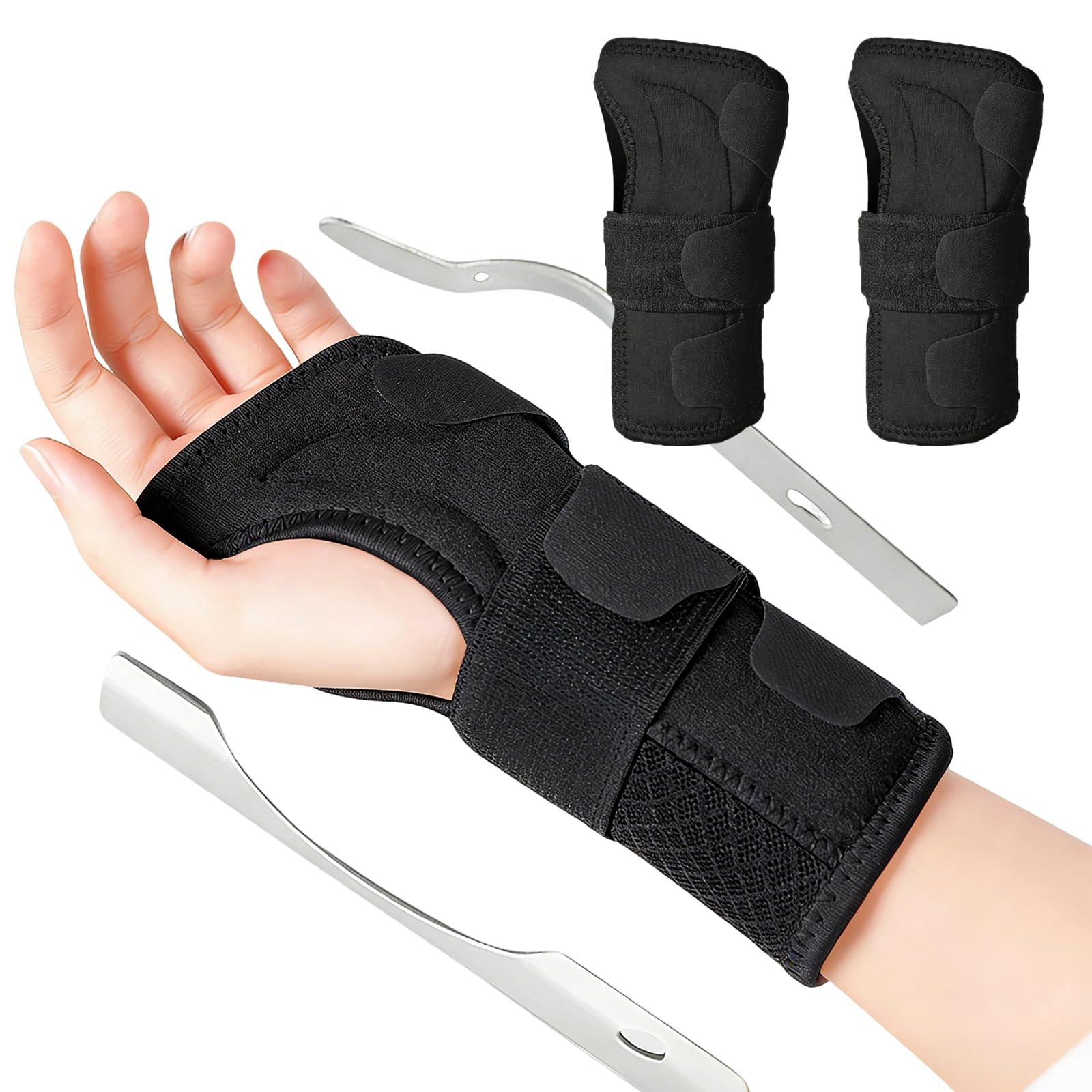 Handgelenkschiene, 2 Pack Handgelenkstützen, Handgelenk Bandagen Fitness, Handgelenkbandage Karpaltunnel, Verstellbare Handgelenkstütze mit Metall Geeignet für Linke und Rechte Hände(Schwarz)