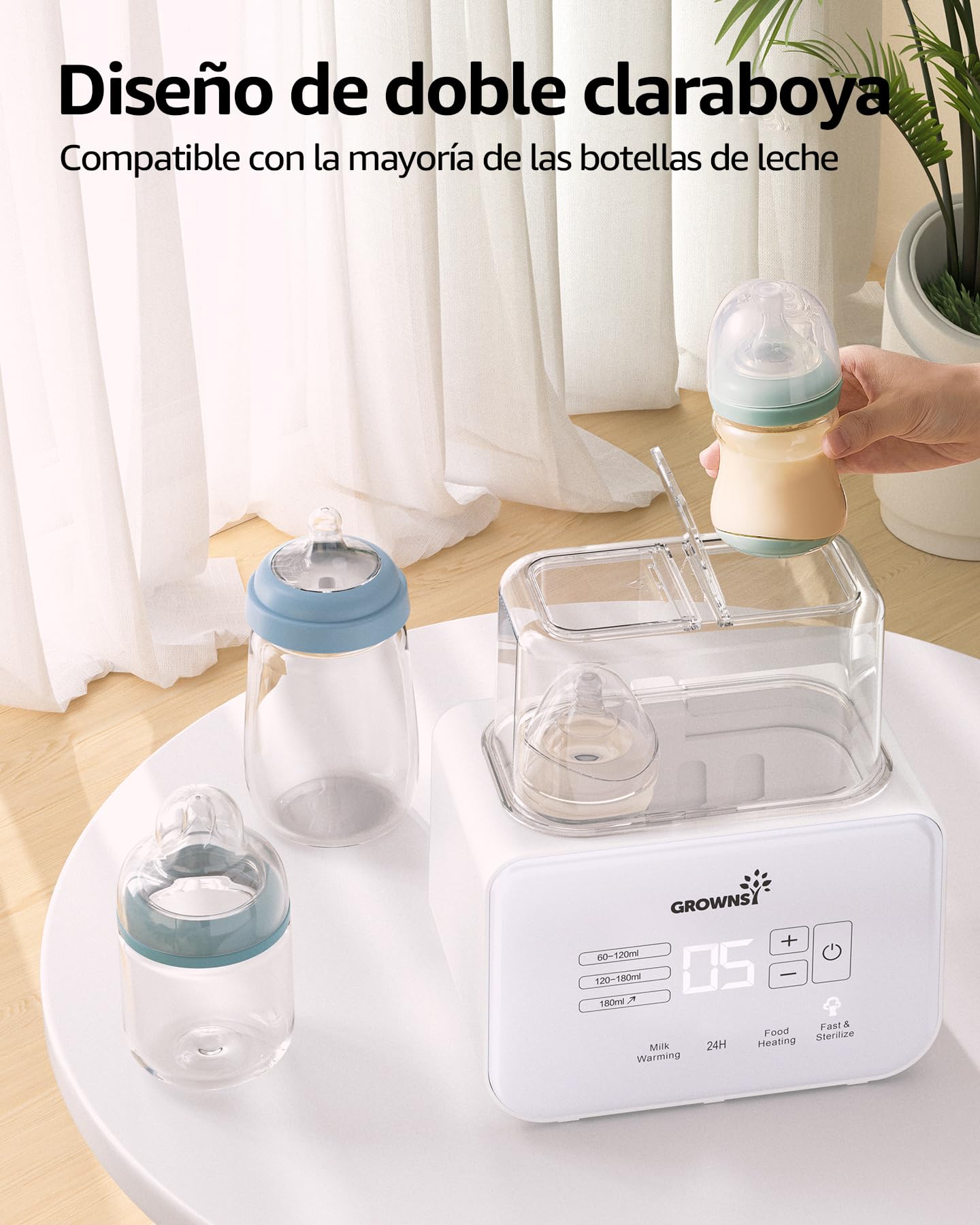 Grownsy Calienta Biberones | Esterilizador Biberones | Calentador Rápido de Alimentos para Bebés 9-en-1 y Descongelador Calentador Pantalla LCD Control Preciso de Temperatura para Leche Materna