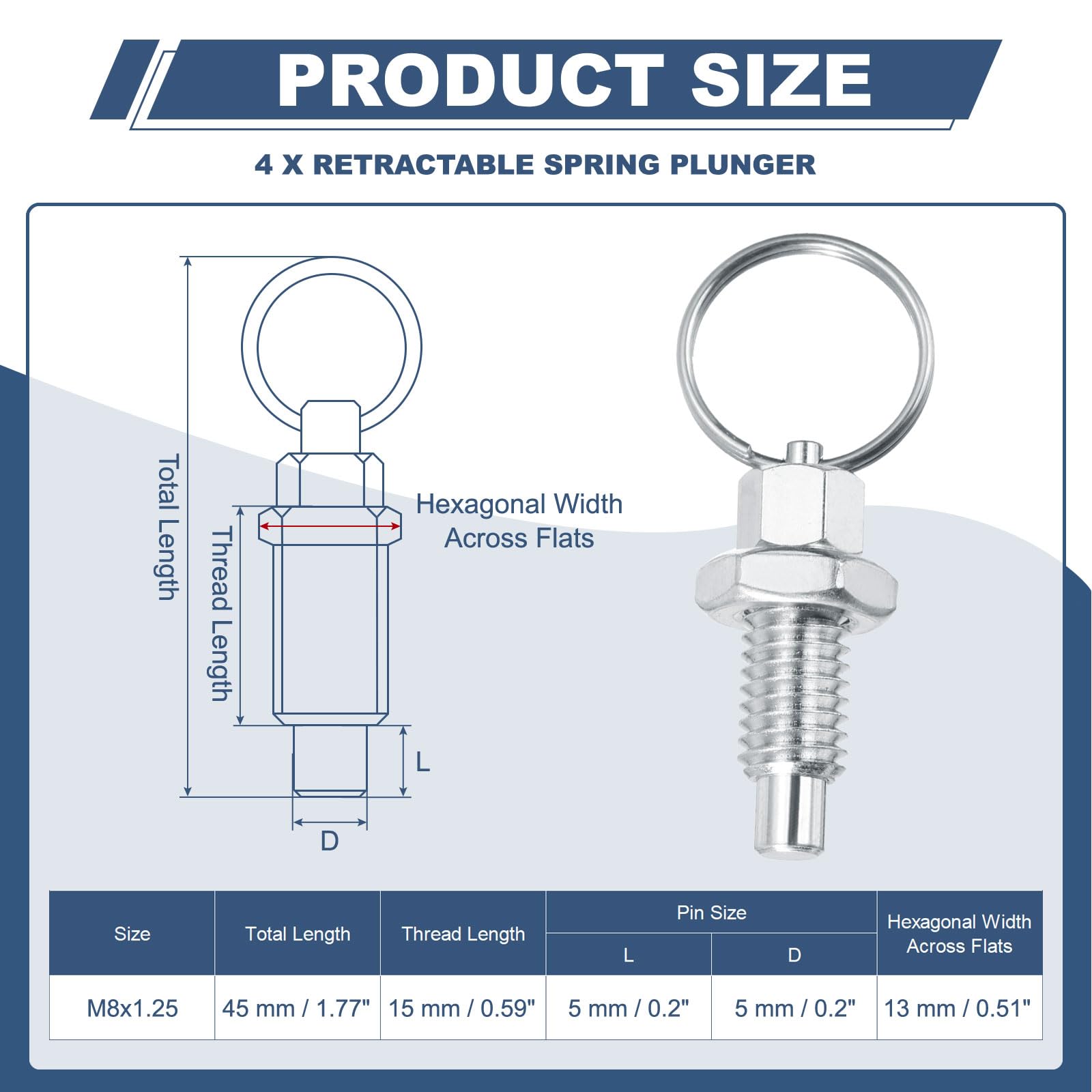 PATIKIL 4 Pcs Spring Plunger with Pull Ring - Image 2