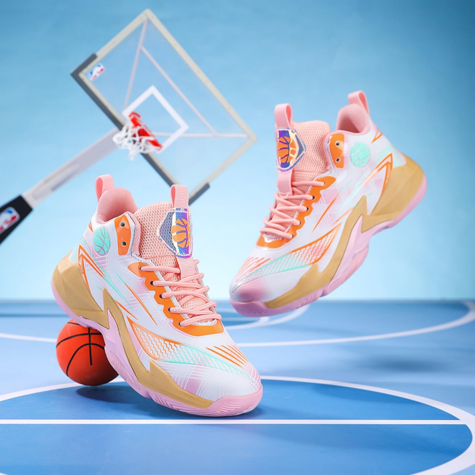Chaussures de Basketball pour Enfants Adolescents, Respirantes Antidérapantes Confortables, Baskets de Sport Garçons Filles pour Scolaire et Entraînement